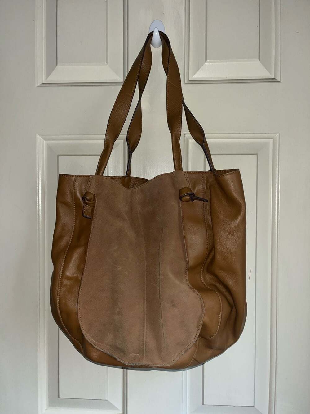 Lucky Brand Cognac Brown Leather & Suede Mixed Media Tote Bag